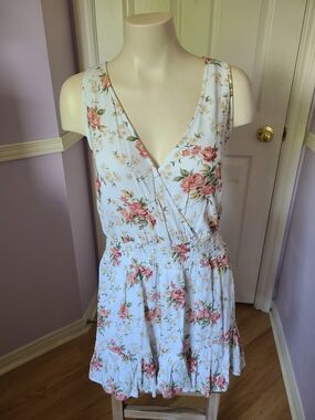 American Eagle Outfitters White Romper with Pink Floral Print